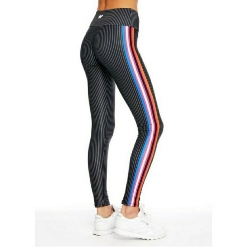 GOLDSHEEP Atlas Stripe Leggings Colorful Side Stripe Full Length Size Small